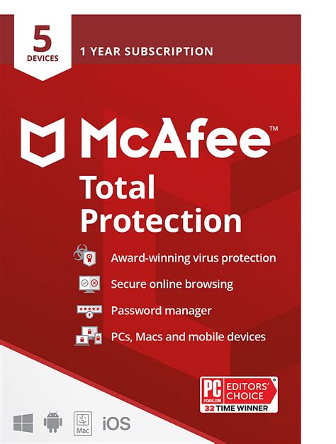McAfee Total Protection for 5 Devices with 1 Year Subscription.